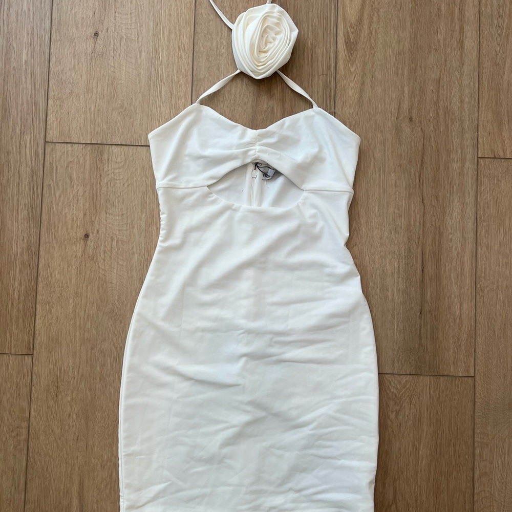 Fashion Nova White Halter Cutout Mini Dress
